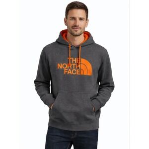 THE NORTH FACE Gray Pullover Hoodie XL Orange Logo Classic